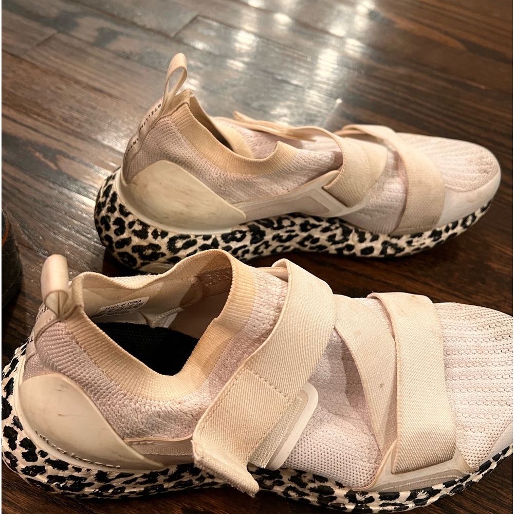 Stella McCartney white Velcro sneaker wi black and white  leopard print bottom